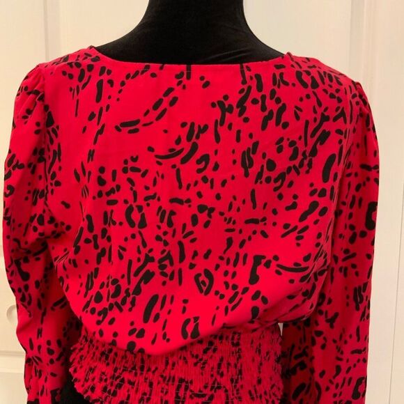 Vero Moda Red Black Print Twist Front Long Sleeve Cropped Top Large - Picture 7 of 12